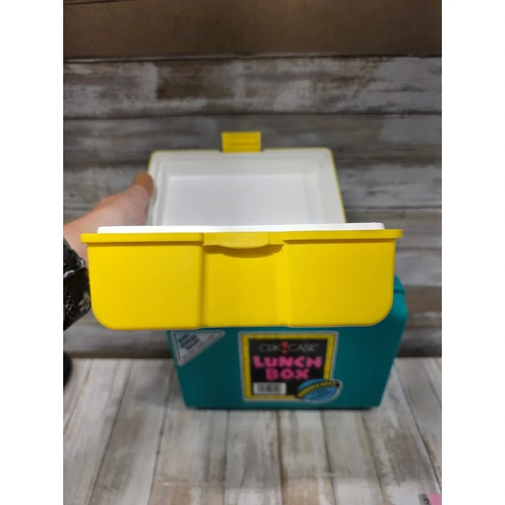 Vintage 1993 Clik Case Lunch Box Teal Yellow Clik Cooler Set Retro 90s USA Made